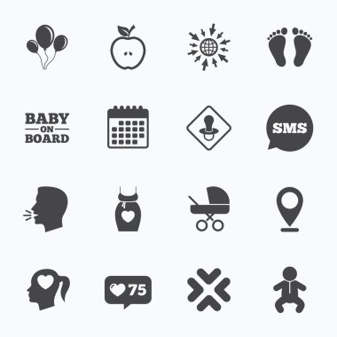 Gebelik, doğum ve bebek bakım simgeleri.