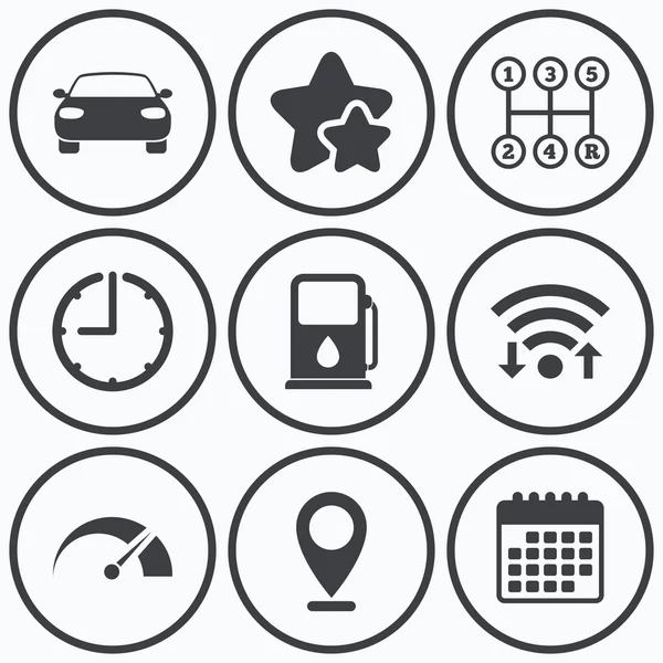 Vervoer pictogrammen. Toerenteller en benzine station. — Stockvector