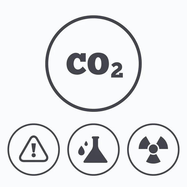 Aufmerksamkeitsstrahlung Symbole. Chemiekolben. — Stockvektor