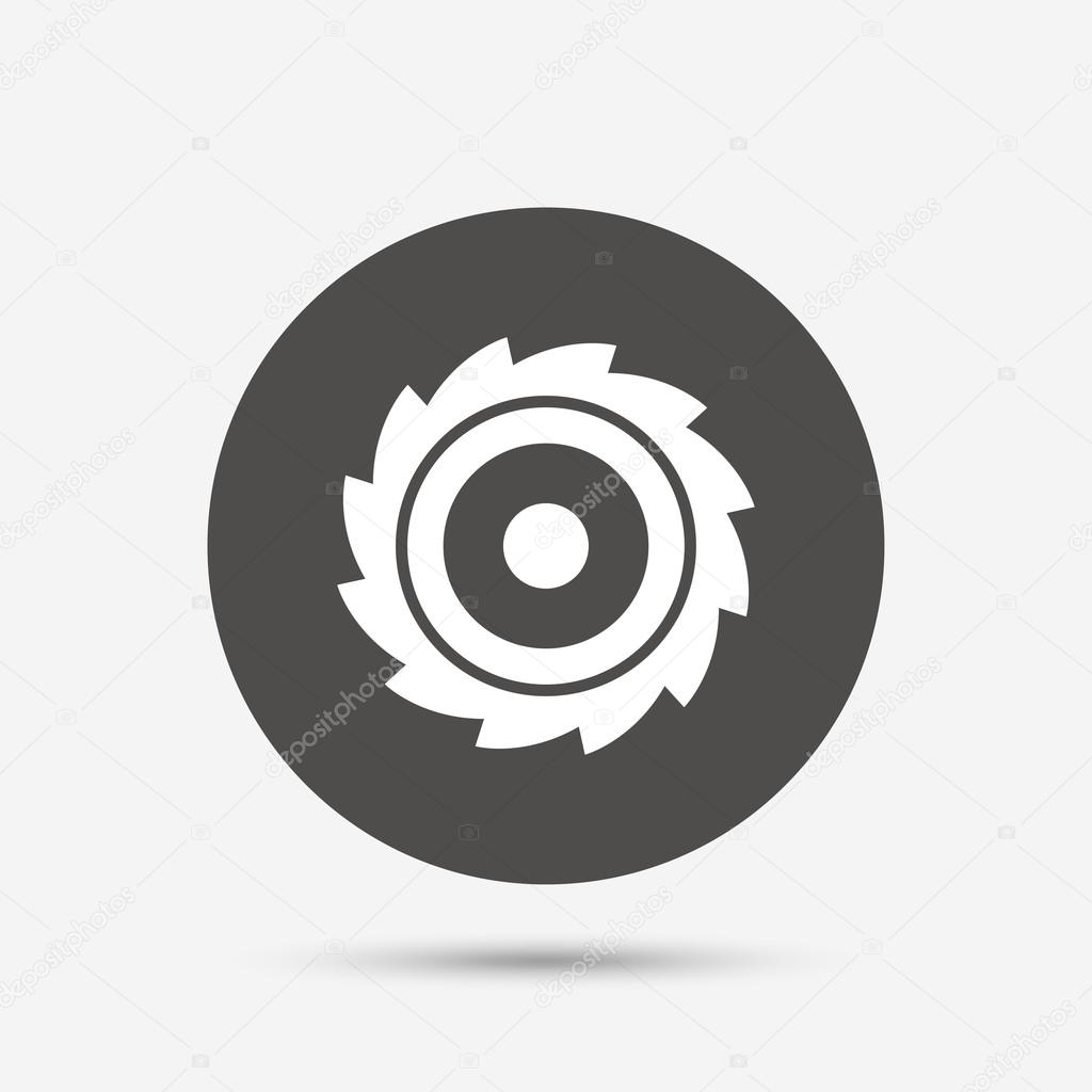 Saw circular wheel sign icon. Cutting blade symbol. Gray circle button with icon. Vector