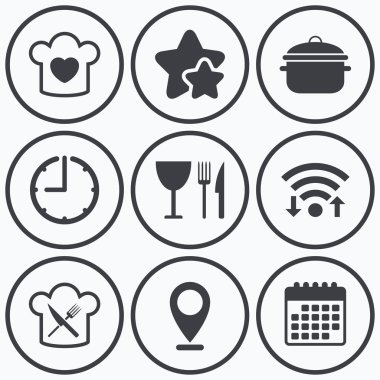 Şef şapka, pişirme Pan simgeler.  