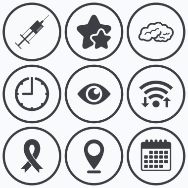 Tıp simgeler. Şırınga, göz, beyin  