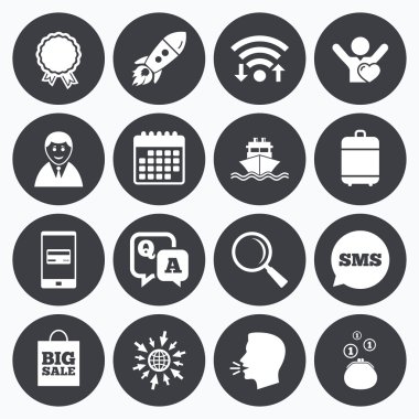 Online alışveriş, e-ticaret ve iş simgeleri.