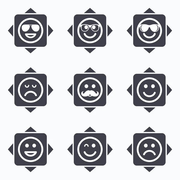 Icônes souriantes. Lunettes de soleil, moustache et rires . — Image vectorielle