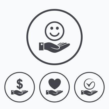 Gülümseme ve el simgesi.  