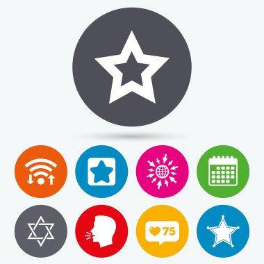 Davut'un yıldızı simgeler. 