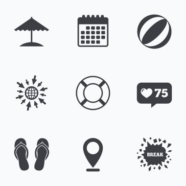 Beach Tatil simgeler. Şemsiye ve sandal.