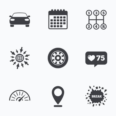 Taşıma simgeler. Takometre ve tekerlek işaretleri.