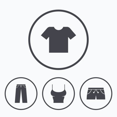 Giysi işaretler. T-shirt ve şort ile pantolon.