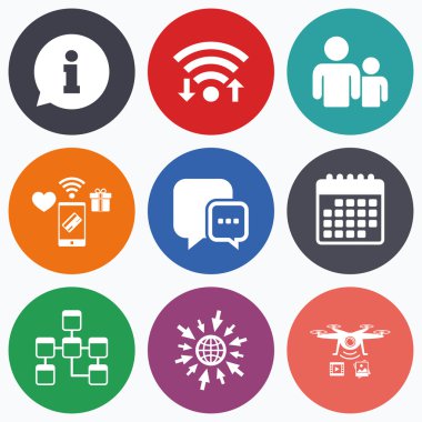 Bilgi işareti ve grup. İletişim simgeleri.