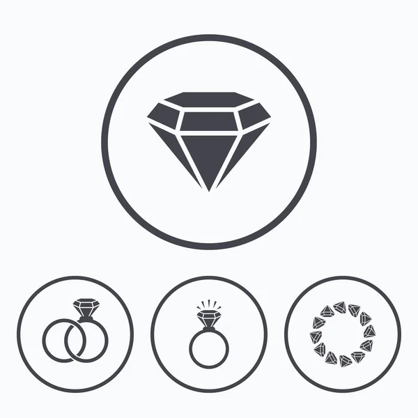 Ikony, kroužky. Šperky s diamanty značky. — Stockový vektor
