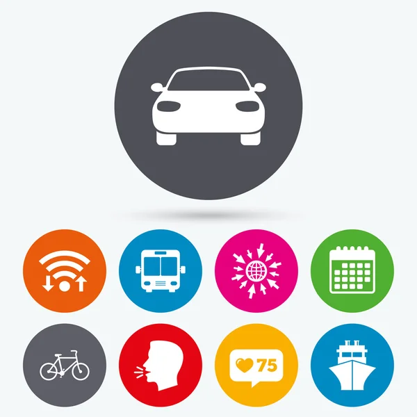 Icone dei trasporti. Auto, Bicicletta, Autobus — Vettoriale Stock