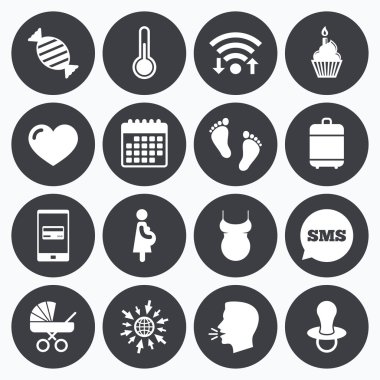 Gebelik, doğum ve bebek bakım simgeleri.