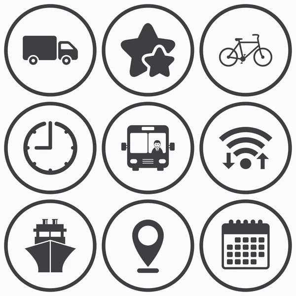 Iconos de transporte. Camión, Bicicletas, Autobús — Vector de stock