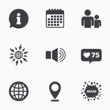 Bilgi işareti ve grup. İletişim simgeleri.