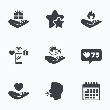 Yardım simgeleri eller. Koruma ve sigorta.