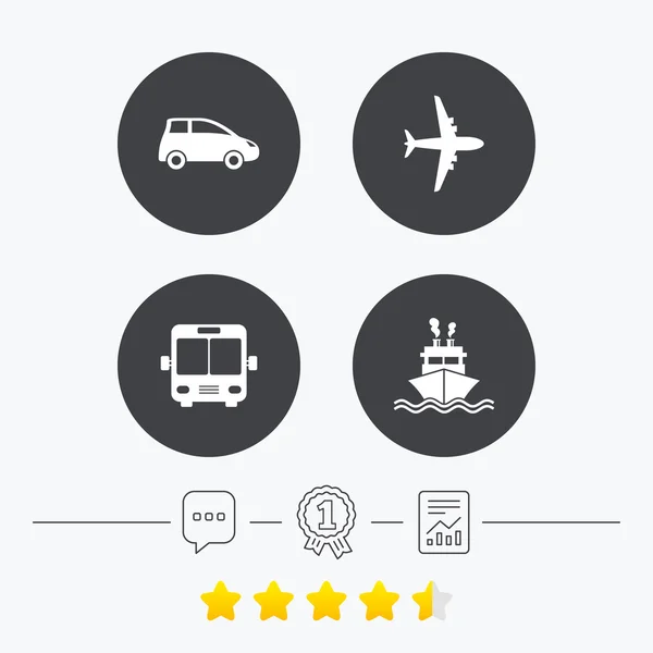 Iconos de transporte. Coche, Avión, Bus — Vector de stock