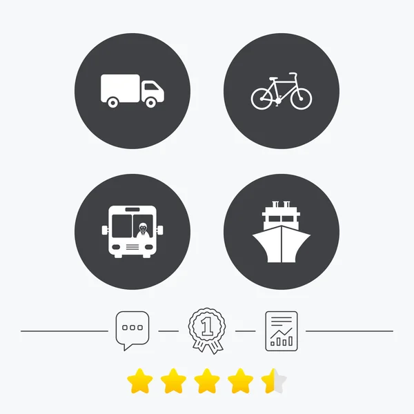 Iconos de transporte. Camión, Bicicletas, Autobús — Vector de stock