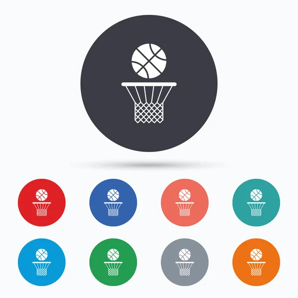 Cesta de basquete e ícones de bola — Vetor de Stock