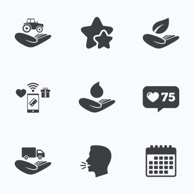 Yardım simgeleri eller. Koruma ve sigorta.