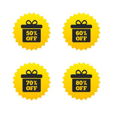 Satılık hediye kutusu etiketi simgeler. Sembolleri indirim.