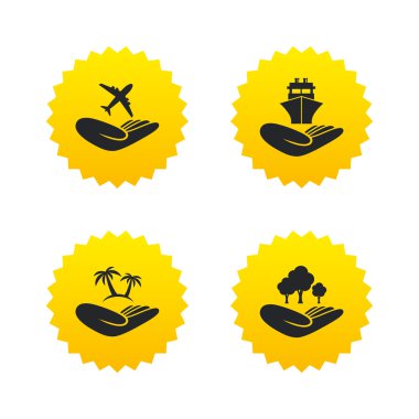 Yardım simgeleri eller. Koruma ve sigorta.