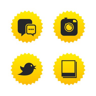 Sosyal medya. Sohbet konuşma balonu. Fotoğraf çerçeveleri.