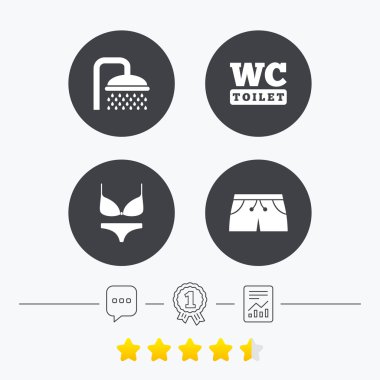 Yüzme Havuzu simgeler. Duş ve mayo işaretleri.