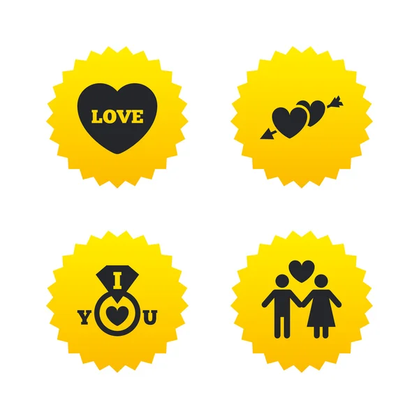 Valentine day icons. I love you ring sign. — Stock Vector