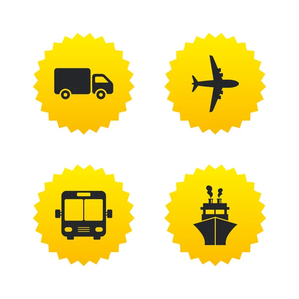 Iconos de transporte. Camión, avión, autobús y barco . — Vector de stock