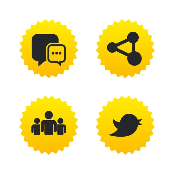 Social media icons. Chat speech bubble and Bird — Stock Vector