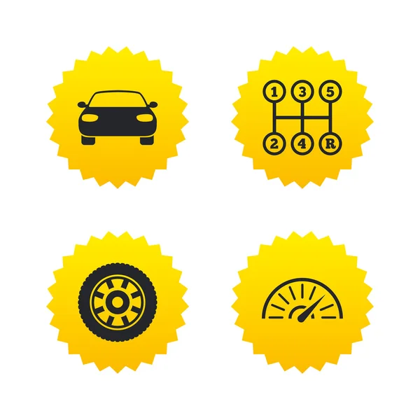 Iconos de transporte. Señales de tacómetro y rueda . — Vector de stock