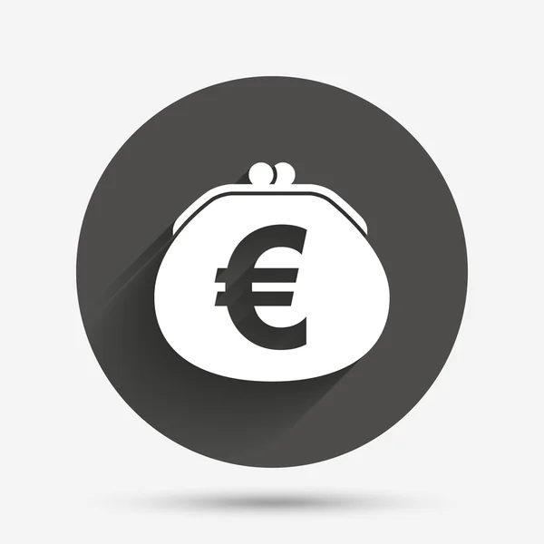 Portemonnee euro teken pictogram. contant geld tas symbool. — Stockvector