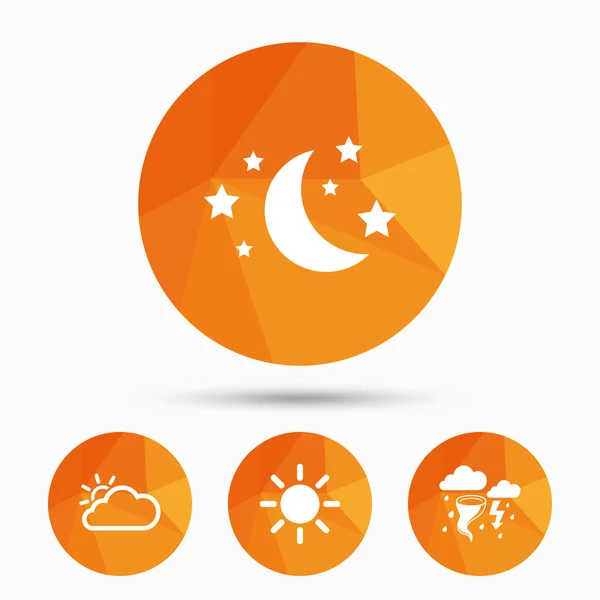 Wolken- und Sonnensymbol. Sturmsymbol. Mond und Sterne — Stockvektor