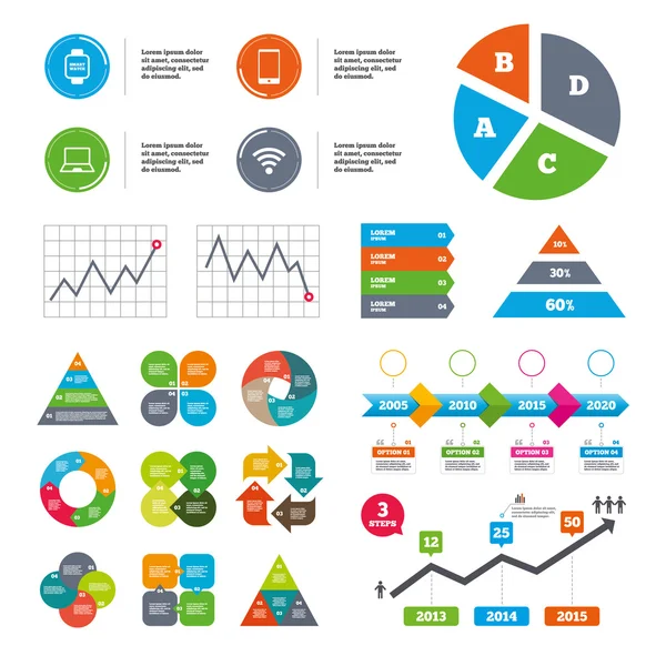 Cuaderno e icono del smartphone. Reloj inteligente símbolo — Vector de stock