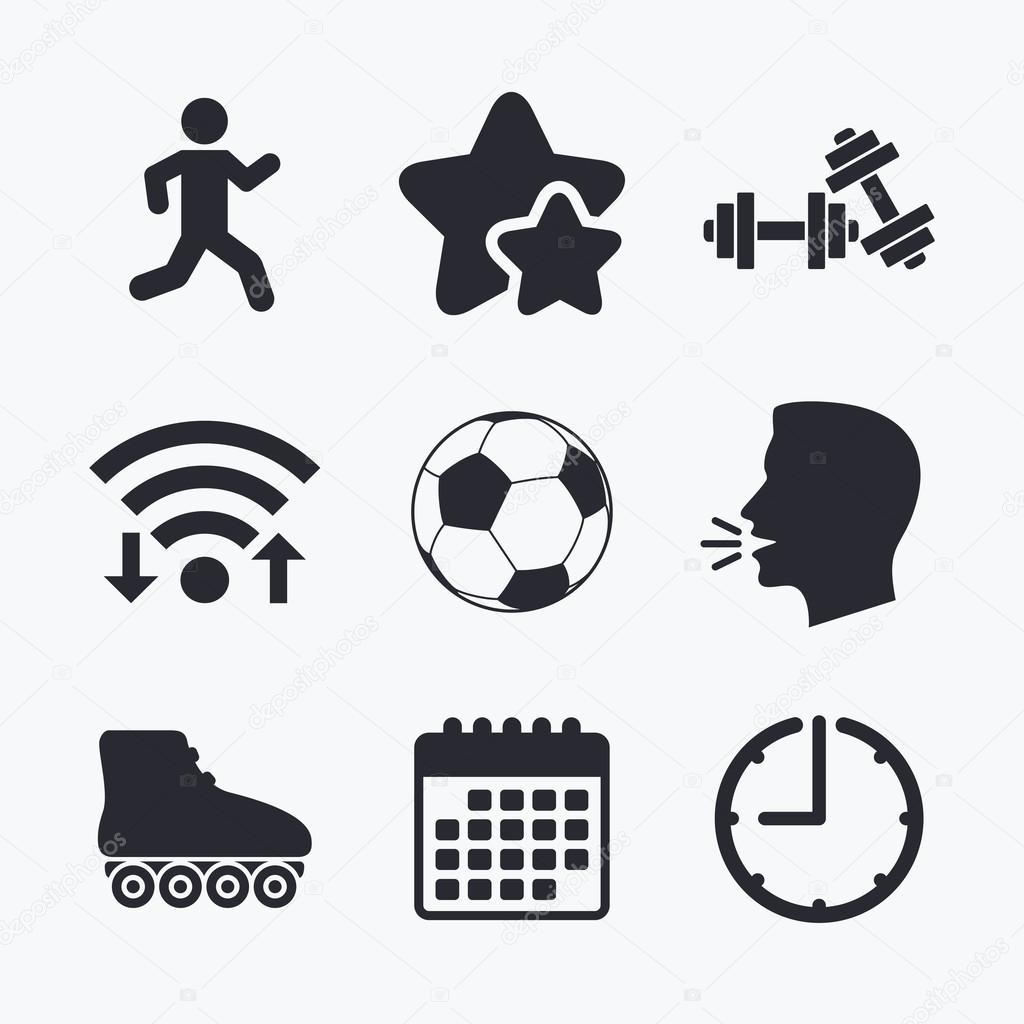 Football ball, Roller skates, Running icons. Stock Vector Image by ©Blankstock 116525862