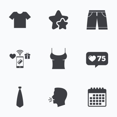 Giysi işaretler. T-shirt ve şort ile pantolon.