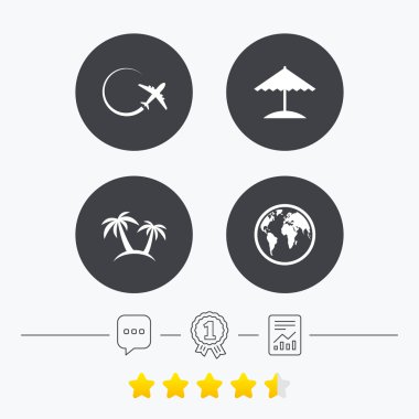 Seyahat gezi simgesi. Uçak, dünya küre sembolleri.