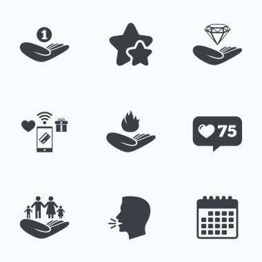 Yardım simgeleri eller. Koruma ve sigorta.