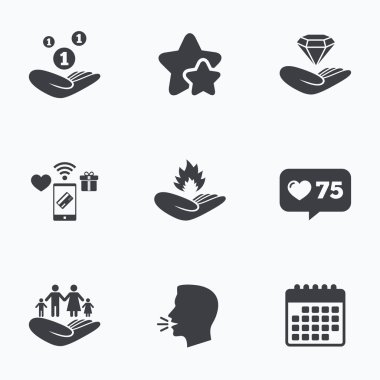 Yardım simgeleri eller. Koruma ve sigorta.