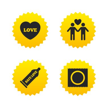 Prezervatif güvenli seks simgeler. Sevgili gay çift işareti.