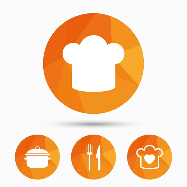 Chapeau chef, icônes de casserole de cuisine . — Image vectorielle