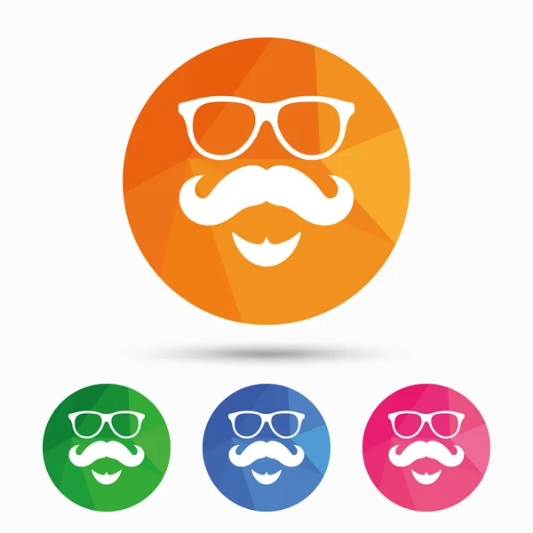 Ícone de sinal de bigode e óculos . — Vetor de Stock