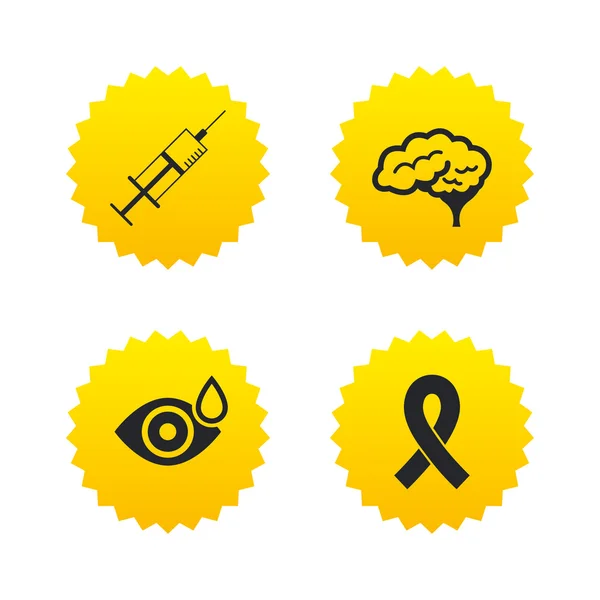 Medicine icons. Syringe, eye, brain — Stock Vector