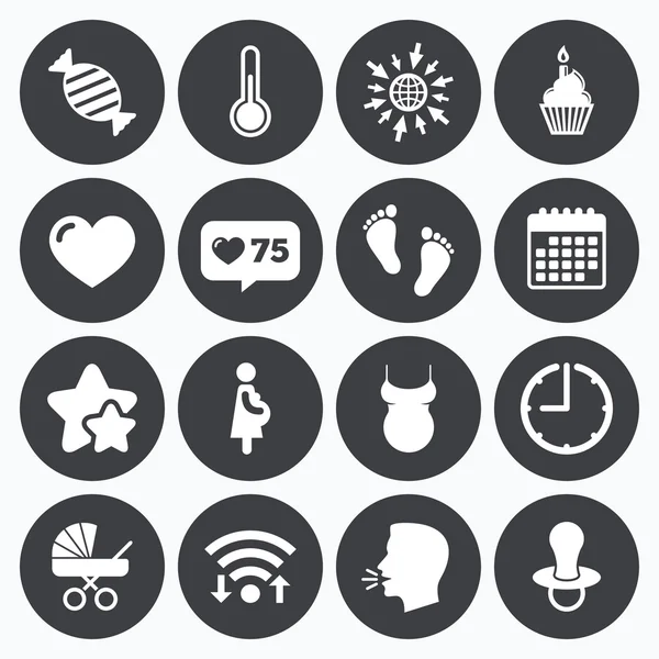 Gebelik, doğum ve bebek bakım simgeleri.