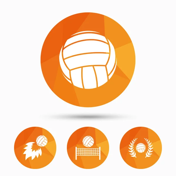 Volleyball and net icons. Winner laurel wreath.