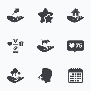 Yardım simgeleri eller. Koruma ve sigorta.