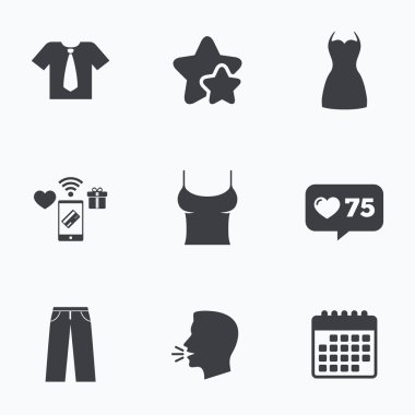 Giysi işaretler. Kravat ve pantolon ile T-shirt.