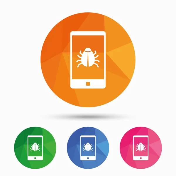 Smartphone virus teken pictogram. software bug symbool. — Stockvector