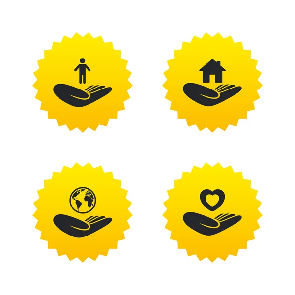 Helping hands icons. Protection and insurance. — Stock Vector